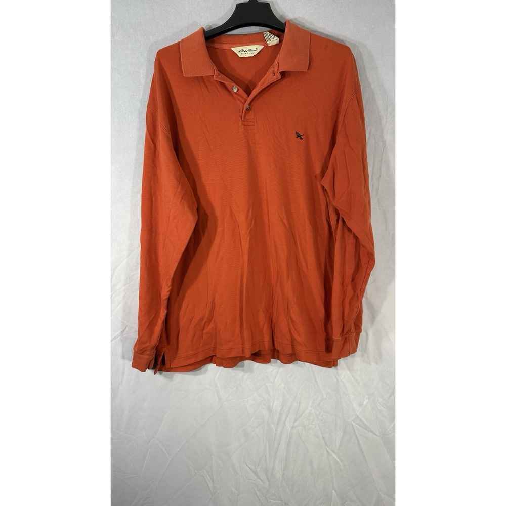 eddie bauer long sleeve polo Men's Size L Orange‎ Cotton Pullover Sweater